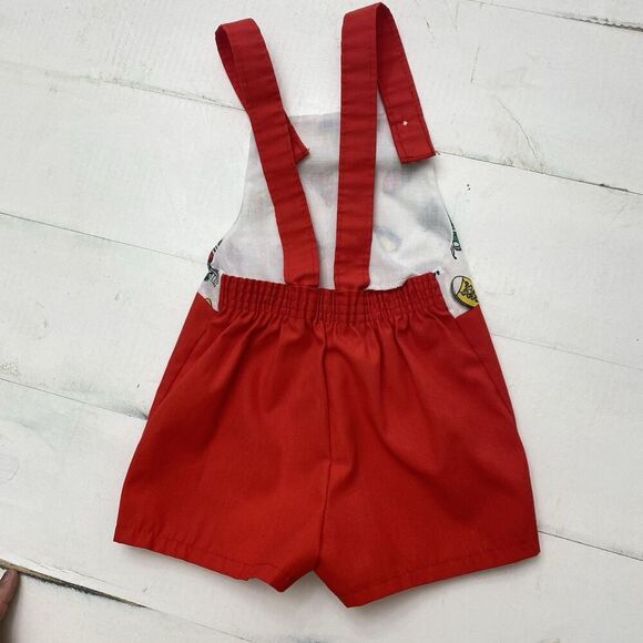 VTG Montgomery Ward Lightweight Red Shortalls Romper 12 Months Shoe Print - Picture 2 of 7